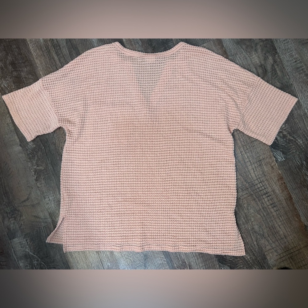 BiBi Waffle Knit Short Sleeve Blush Top L/XL - Picture 4 of 5